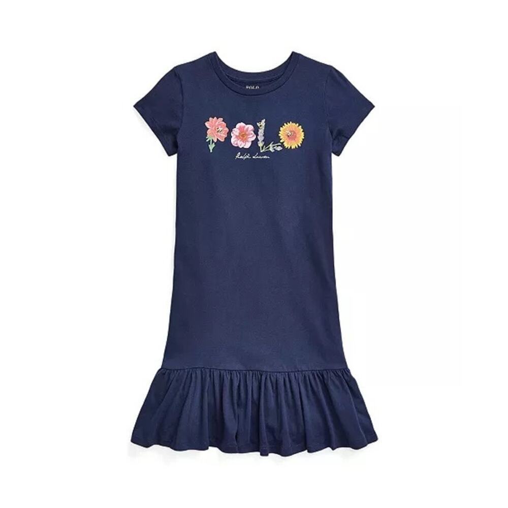 Polo Floral Logo Shirt Dress sz 5 Navy Blue Shirt Dress